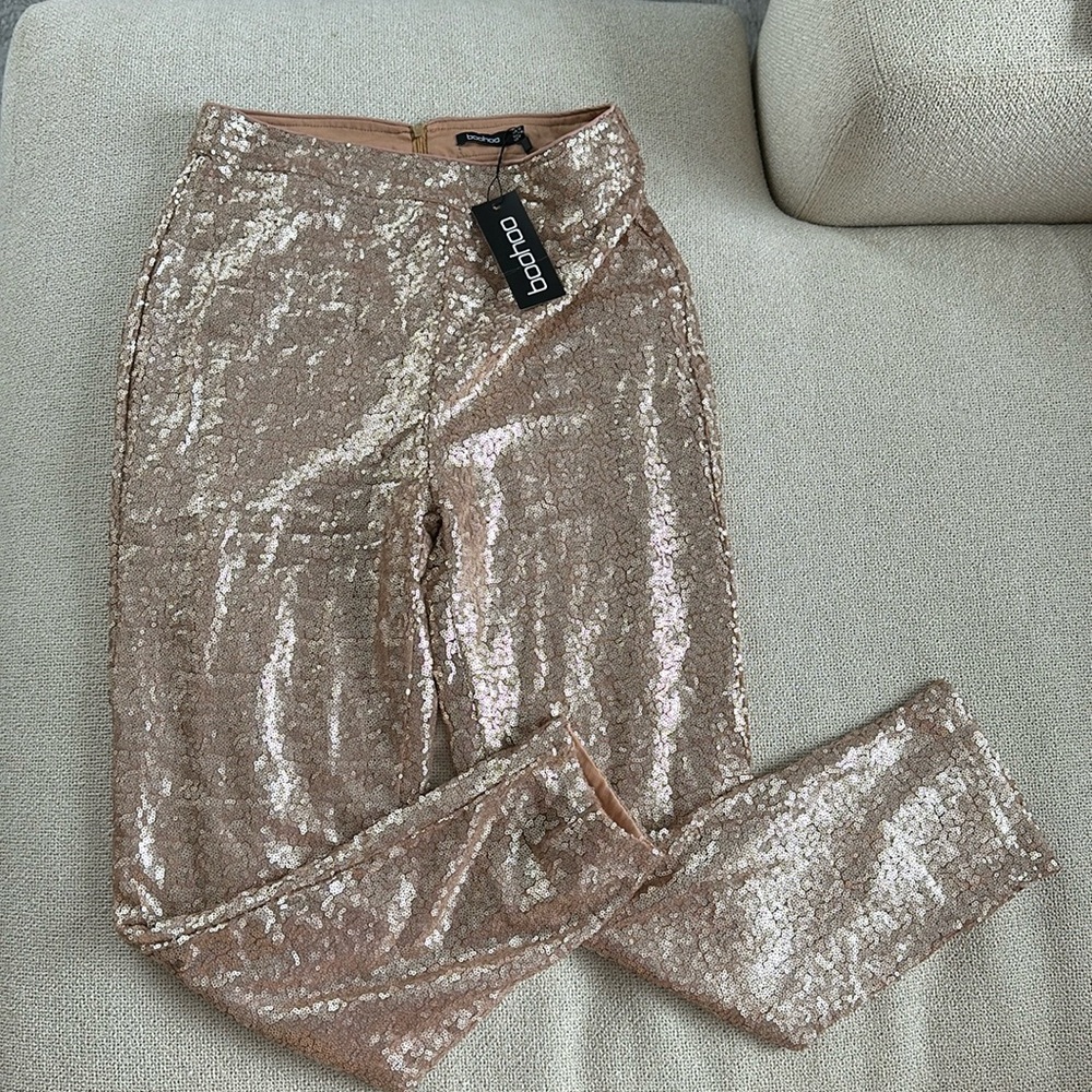 Boohoo Sparkly Rose Gold Pants